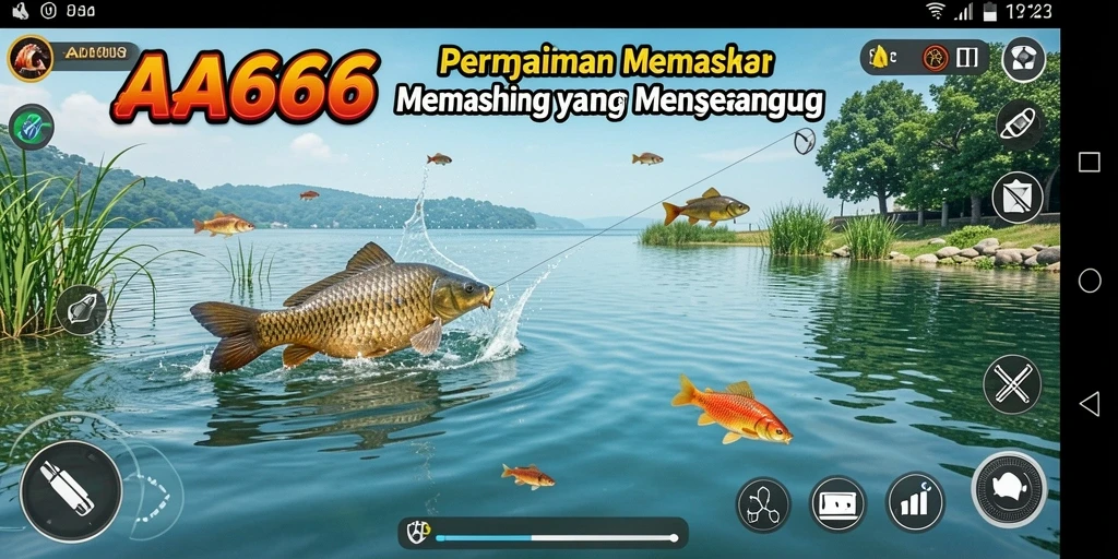 Tampilan gameplay menegangkan saat memancing di perairan indah.