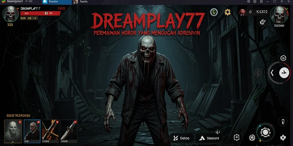 Screenshot gameplay <strong>DREAMPLAY77</strong> menunjukkan suasana gelap dan mencekam.