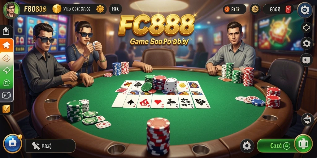 Screenshot dari gameplay Poker yang mendebarkan di FC888.