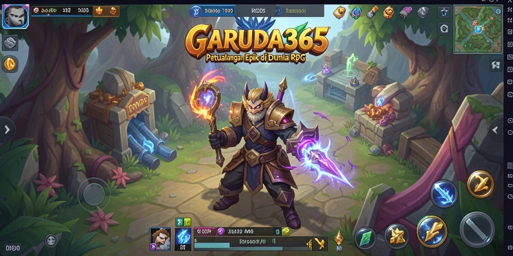 Screenshot gameplay GARUDA365 dengan pertarungan yang menegangkan dan area eksplorasi yang indah.