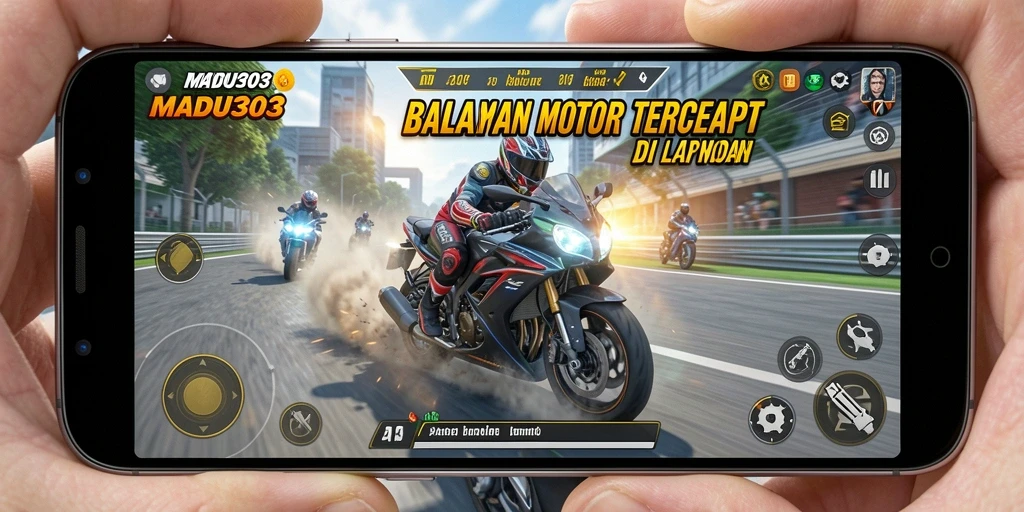 Tampilan gameplay <strong>MADU303</strong> yang mendebarkan dan penuh aksi balapan.