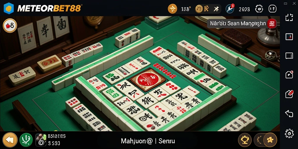 Tampilan gameplay menarik dari METEORBET88 dengan elemen Mahjong yang klasik.