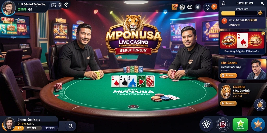 Screenshot gameplay MPONUSA menampilkan dealer langsung dalam aksi permainan kasino.