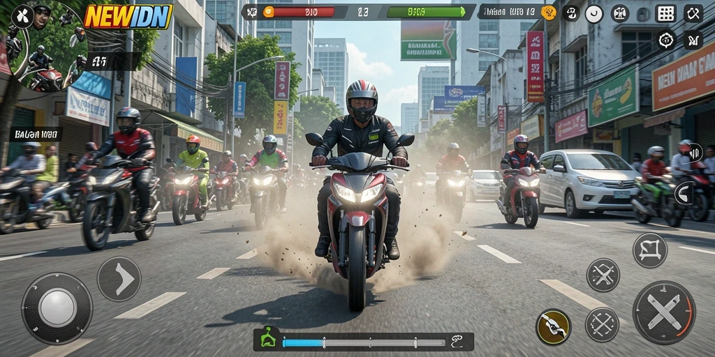 Tampilan gameplay balapan motor yang realistis dan mendebarkan.