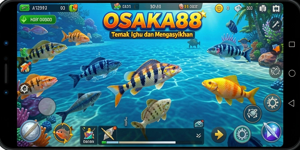 Screenshot gameplay OSAKA88 menampilkan aksi menembak ikan yang seru.