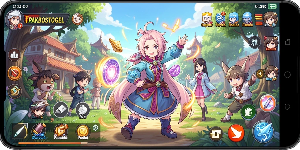 Tampilan gameplay PAKBOSTOGEL yang penuh aksi dan karakter anime.