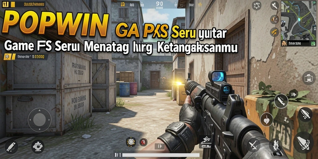 Screenshot utama POPWIN menampilkan aksi seru dalam gameplay FPS.