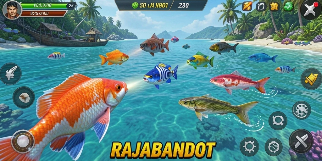 Tampilan gameplay RAJABANDOT yang menakjubkan dengan aksi Tembak Ikan.